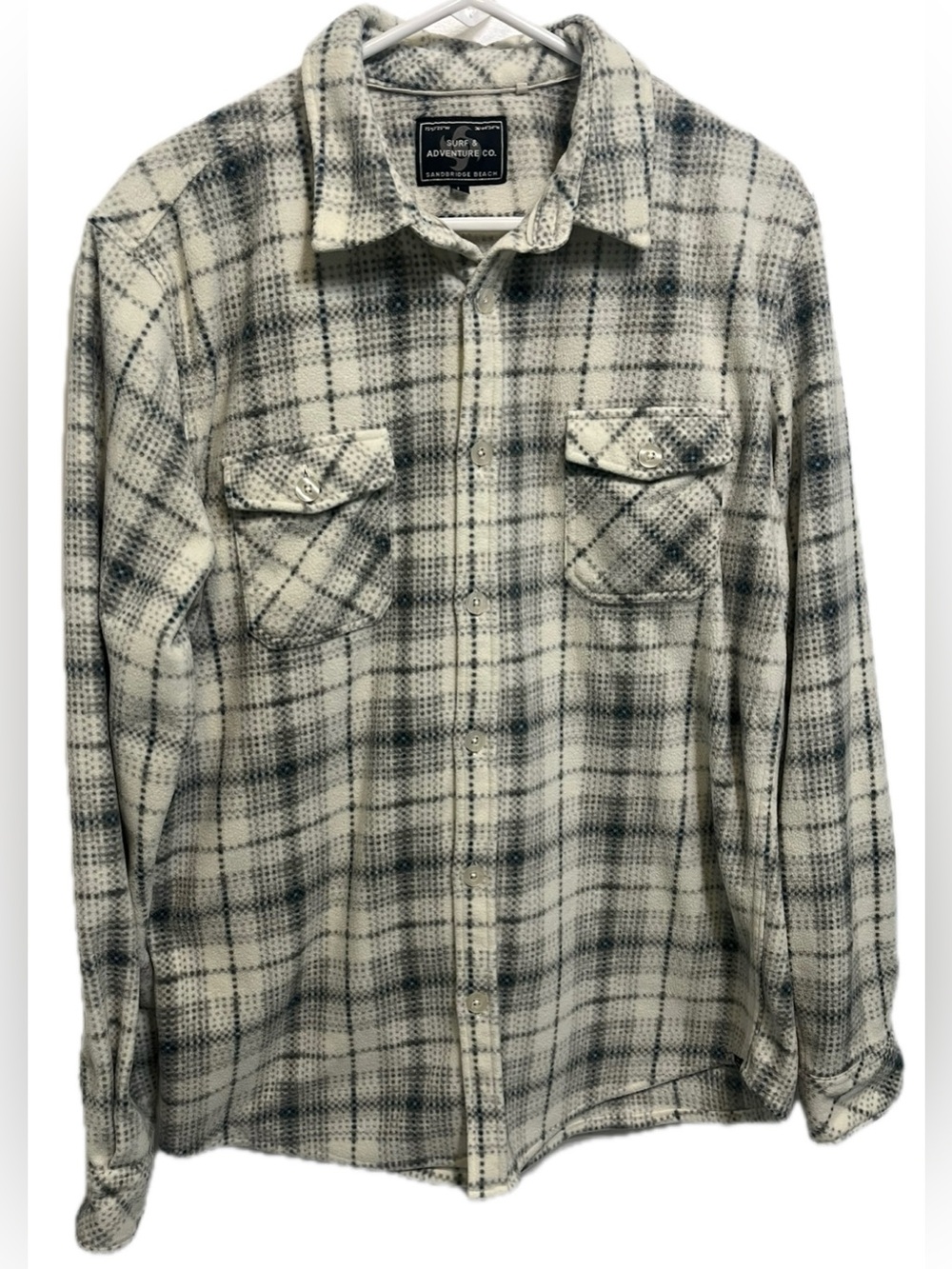 Surf & Adventure Co Sandbridge Men’s Plaid Flannel Shirt Size L White/Gray